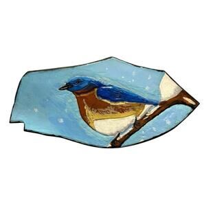 Eastern Bluebird Hand Painted Leather 3D Embossed Art Signed Folk Art Primitive